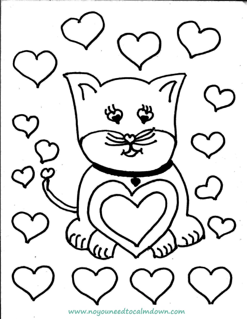 Cute Cat Valentine's Day Coloring Page - Free Printable | No, YOU Need