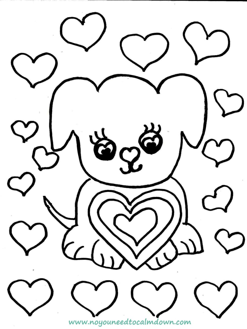 Download Cute Dog Valentine's Day Coloring Page - Free Printable | No, YOU Need To Calm Down!